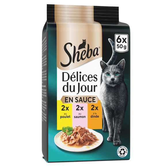 Sachets fraîcheur chat Délices du Jour poulet saumon en sauce SHEBA -6x50g