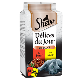 Sachets fraîcheur chat Délices du Jour boeuf et poulet en sauce SHEBA- 6x50g