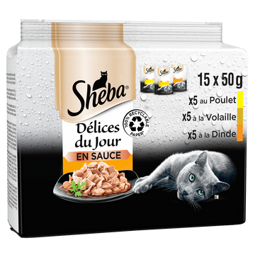Sachets fraîcheur chat Délices du Jour à la volaille en sauce SHEBA -15x50g
