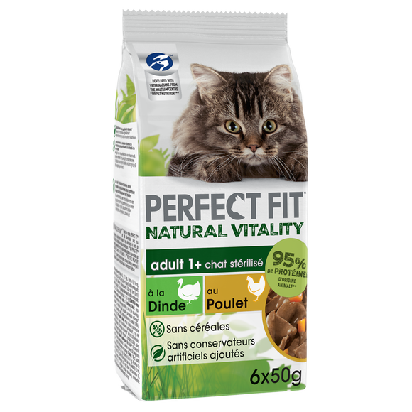 Sachets fraîcheur chat Natural Vitality à la volaille PERFECT FIT - 6x50g