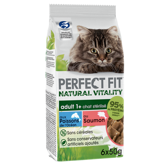 Sachet fraîcheur chat stérilisé Natural Vitality poisson PERFECT FIT -6x50g