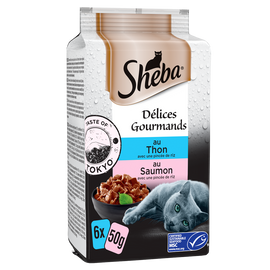 Sachets fraîcheur chat Délice Gourmands thon saumon en sauce SHEBA - 6x50g