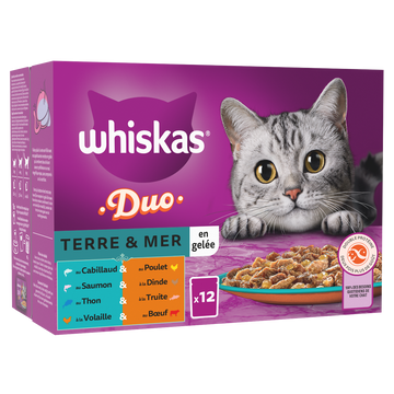 Sachets fraîcheur chat Les Duos terre et mer en gelée WHISKAS - 12x85g