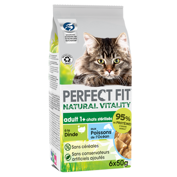 Sachets fraîcheur chat Natural Vitality dinde et poisson PERFECT FIT -6x50g