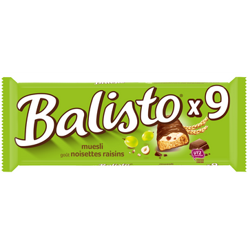 Barre chocolatée raisins noisettes BALISTO, x9, 167g