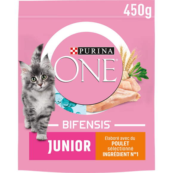 Croquettes pour chaton JUNIOR Poulet, Céréales Complètes PURINA ONE -450g