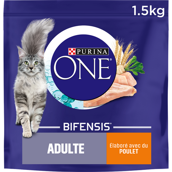 Croquettes pour chat adulte Poulet, Céréales Complètes PURINA ONE -1,5kg