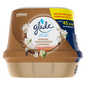 Désodorisant gel salle de bain sandalwood&jas. GLADE 45jrs 180gg