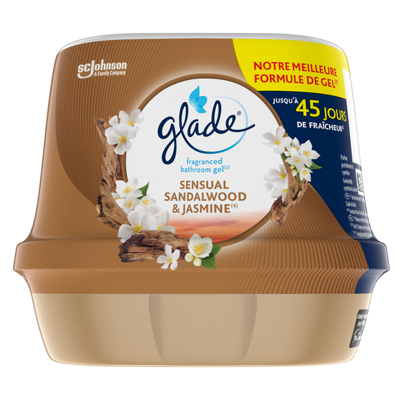 Désodorisant gel salle de bain sandalwood&jas. GLADE 45jrs 180gg