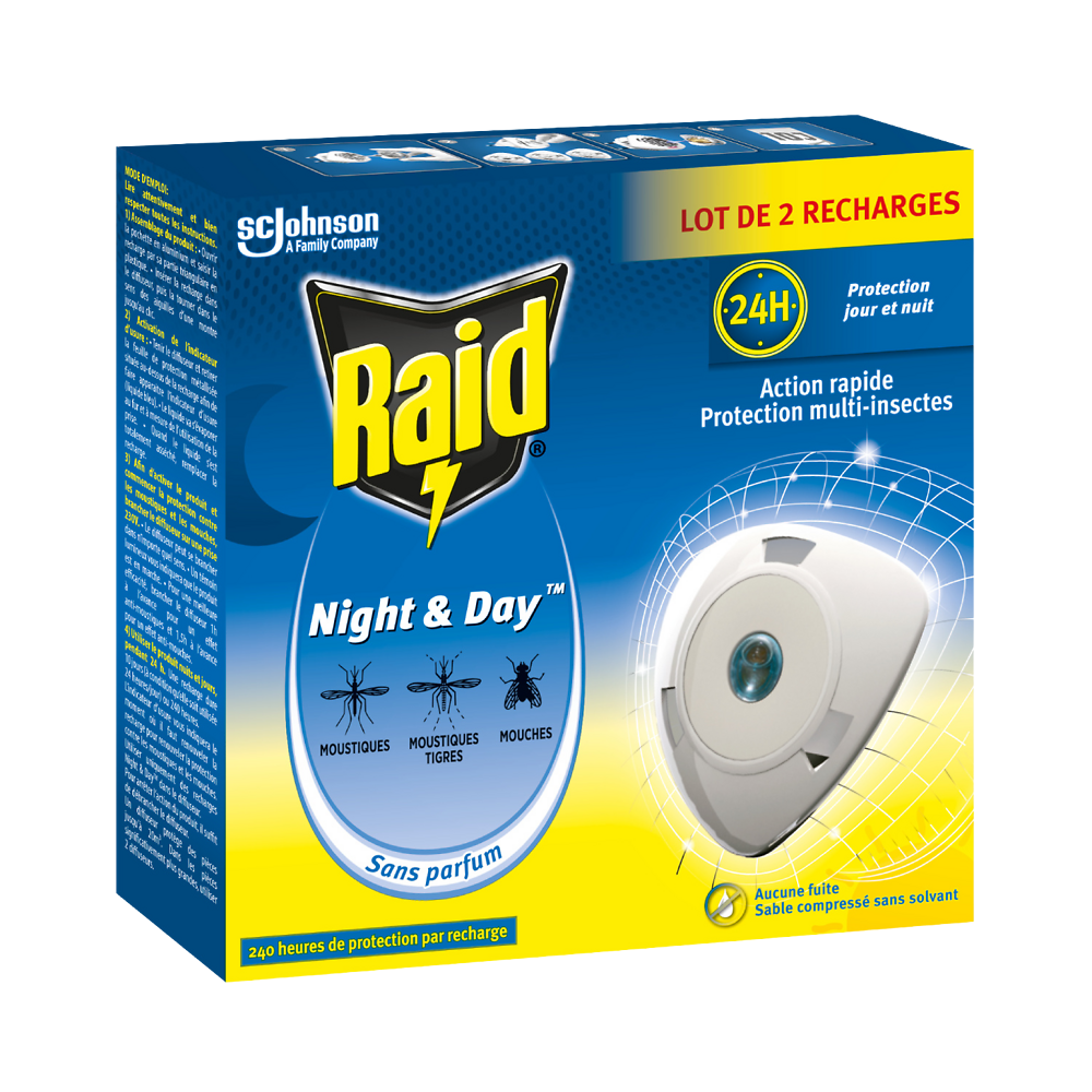 Recharge éléctrique night&day mouches, moustiques &tigres RAID x2 240heures