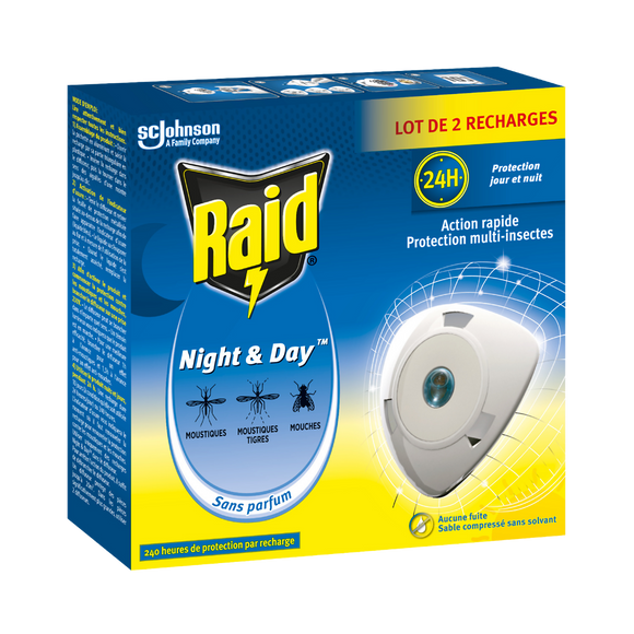 Recharge éléctrique night&day mouches, moustiques &tigres RAID x2 240heures