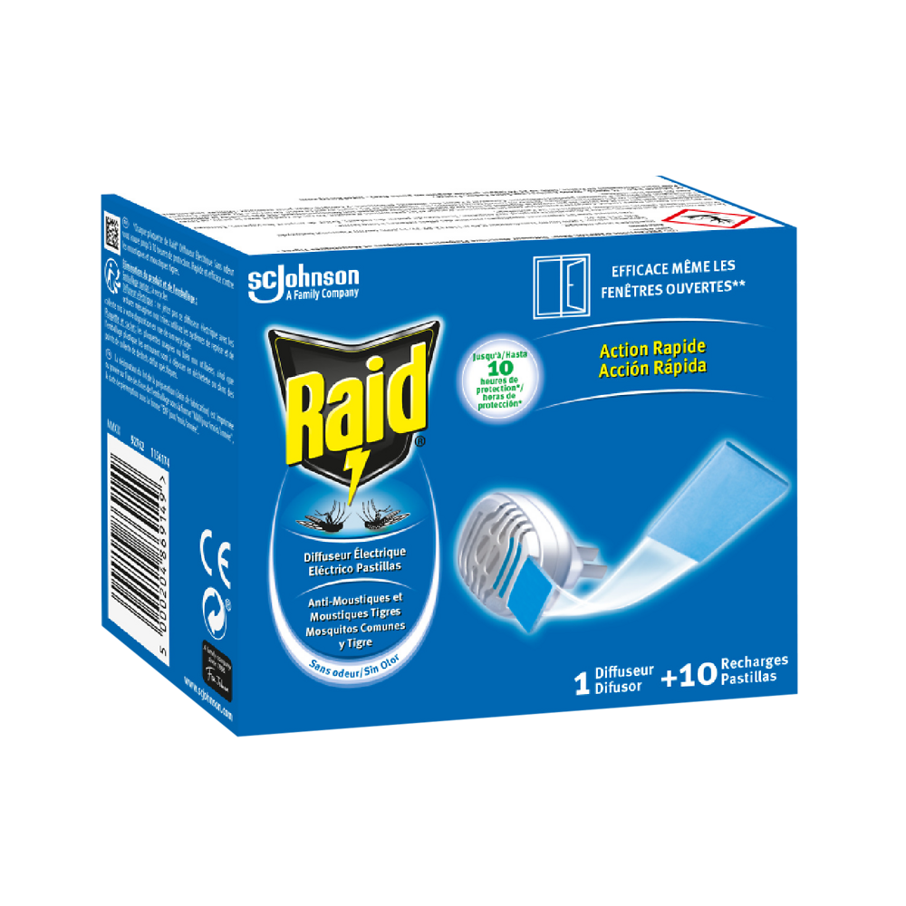 Diffuseur éléctrique plaquette inodore action rapide RAID