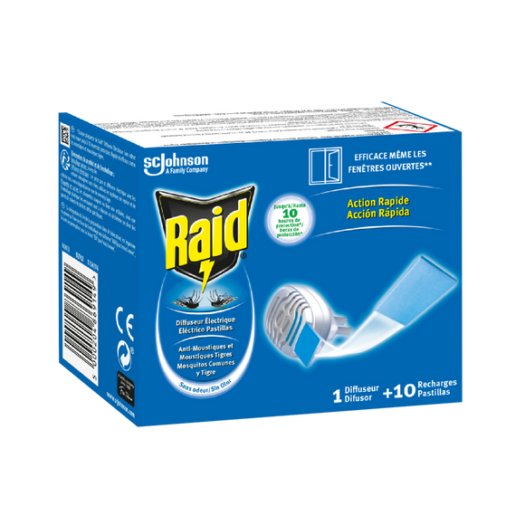 Diffuseur éléctrique plaquette inodore action rapide RAID