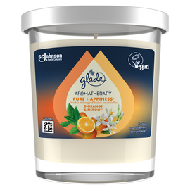 Bougie aromathérapie pure hapiness orange et néroli sans huile depalme GLADE 180g