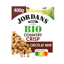 Céréales bio Country crisp chocolat noir et éclats de fèves de cacao JORDANS, paquet de 400g
