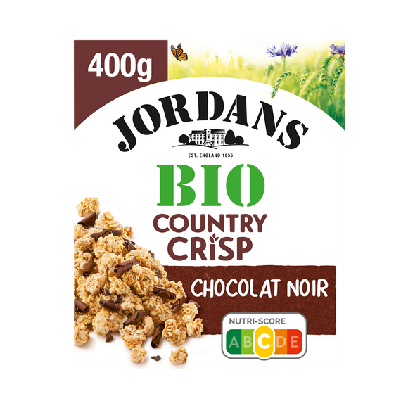 Céréales bio Country crisp chocolat noir et éclats de fèves de cacao JORDANS, paquet de 400g