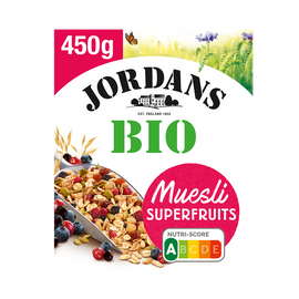 Céréales bio muesli superfruits complètes JORDANS, boîte de 450g