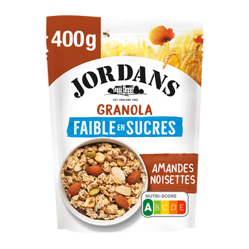 Céréal.granola amande noisette faible en sucres JORDANS, paquet 400g