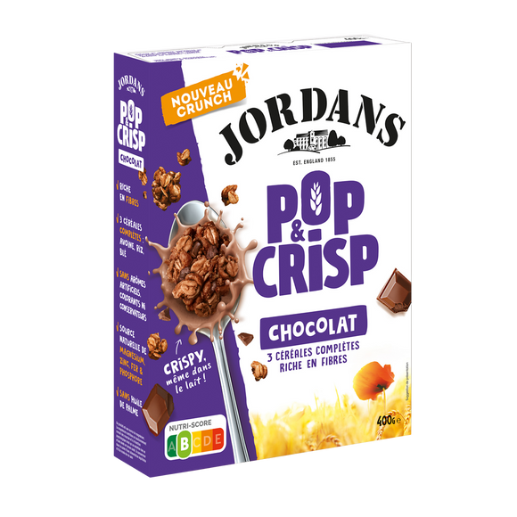 Céréales pop & crisp chocolat JORDANS, paquet 400g