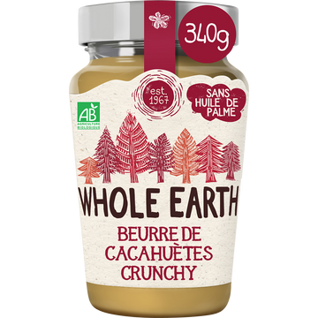 Beurre de cacahuètes crunchy bio WHOLE EARTH, 340g
