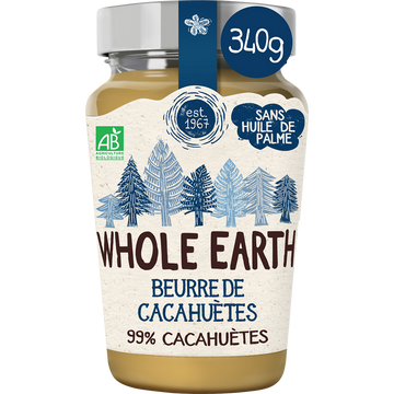 Beurre de cacahuètes s/sucres ajoutés bio WHOLE EARTH, 340g