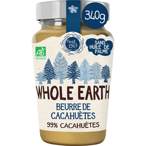 Beurre de cacahuètes s/sucres ajoutés bio WHOLE EARTH, 340g