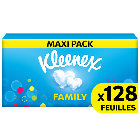 Mouchoirs blancs family KLEENEX boîte x128