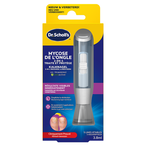 Soin 2 en 1 pour ongles abîmés et mycose SCHOLL, limes jetables + solution liquide de