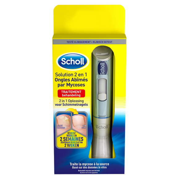 Soin 2 en 1 pour ongles abîmés et mycose SCHOLL, limes jetables + solution liquide de 4ml