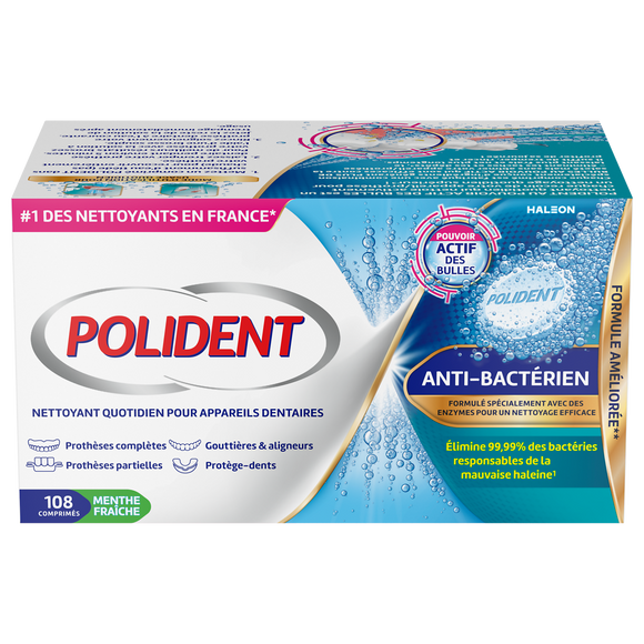 Comprimé nettoyant antibactérien POLIDENT pouvoir actif x108