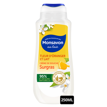 Crème de douche surgras MONSAVON fleur d'oranger & lait 250ml