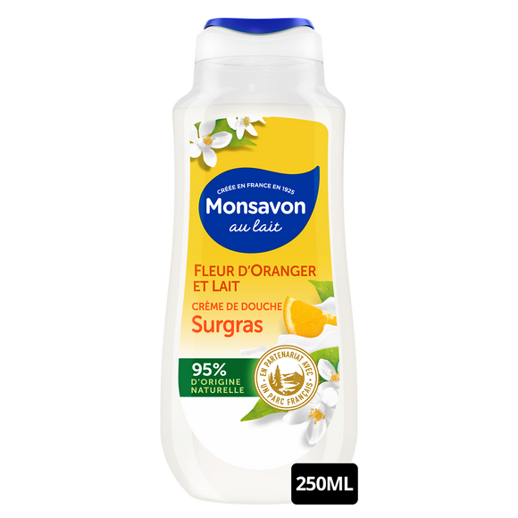 Crème de douche surgras MONSAVON fleur d'oranger & lait 250ml