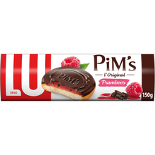 Biscuits génoises nappées framboise chocolat Pim's LU, paquet de 150g