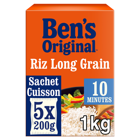 Riz Long grain cuisson rapide 10min BEN'S ORIGINAL - Sachets 5x200g (1kg)