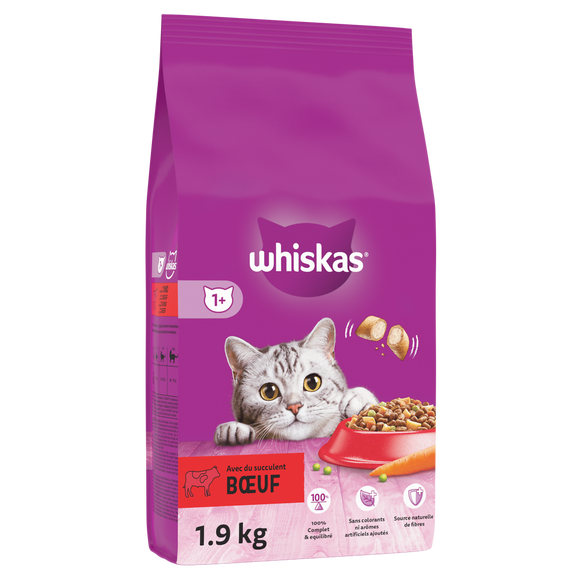 Croquettes chat au boeuf WHISKAS - 1,9kg