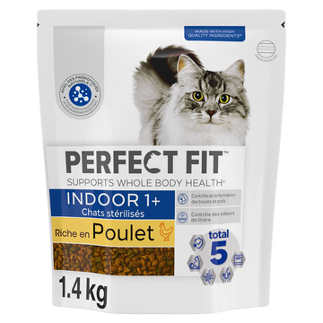 Croquettes chat stérilisé d'intérieur riche en Poulet PERFECT FIT - 1,4kg