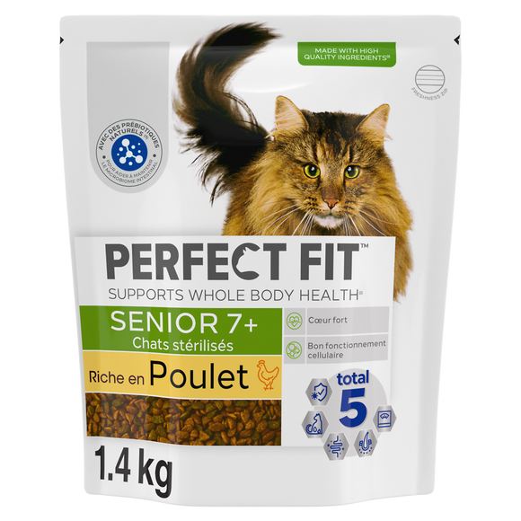 Croquettes chat stérilisé sénior Riche en Poulet PERFECT FIT - 1,4kg