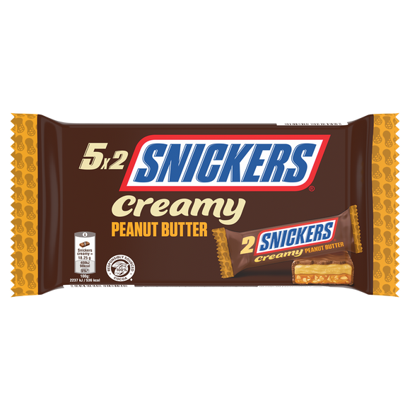 Barres chocolat lait caramel cacahuètes SNICKERS, x5, 182,5g