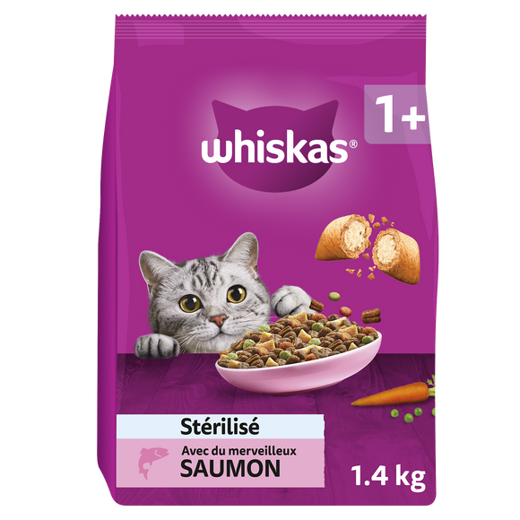 Croquettes au Saumon pour chat adulte stérilisé WHISKAS 1,4kg
