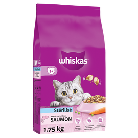 Croquettes chat stérilisé au saumon WHISKAS - 1,75kg