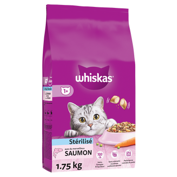 Croquettes chat stérilisé au saumon WHISKAS - 1,75kg