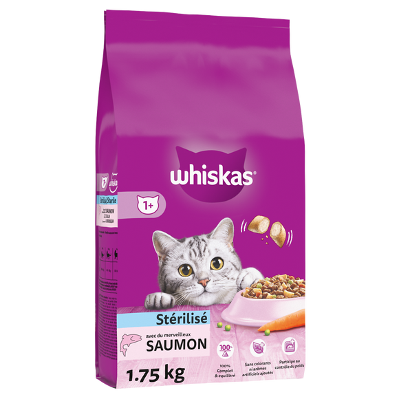 Croquettes chat stérilisé au saumon WHISKAS - 1,75kg