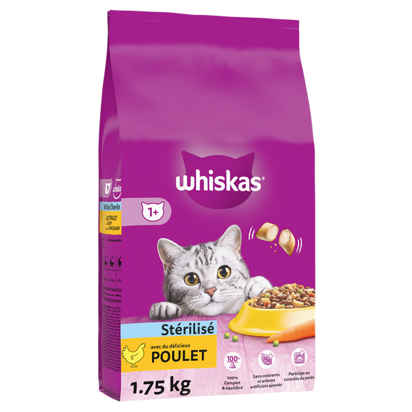 Croquettes chat stérilisé au poulet WHISKAS - 1,75kg