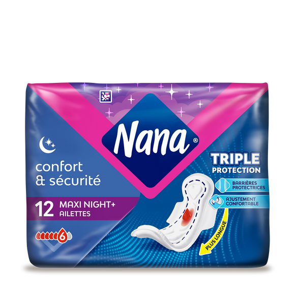 Serviettes hygiéniques Goodnight Maxi avec ailettes NANA, x12
