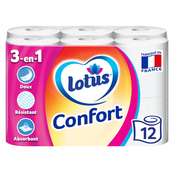 Papier toilette confort LOTUS 2P x12 rouleaux
