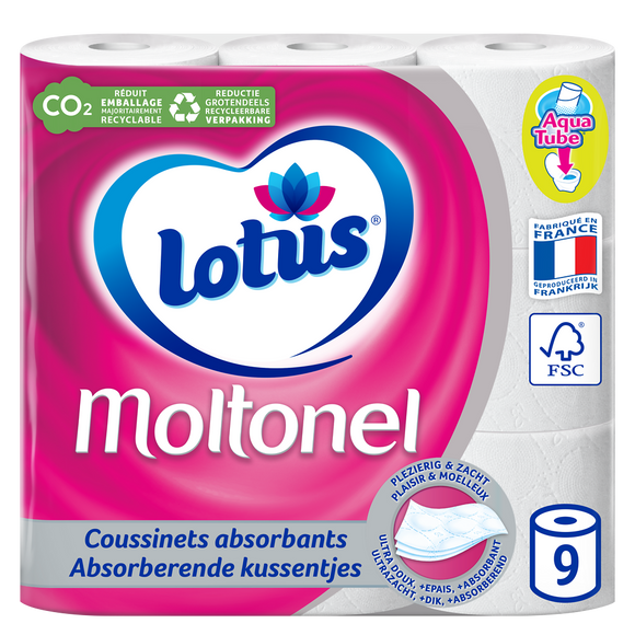 Papier toilette extrait de lotus aquatube 3 Plis MOLTONEL - x9 rouleaux