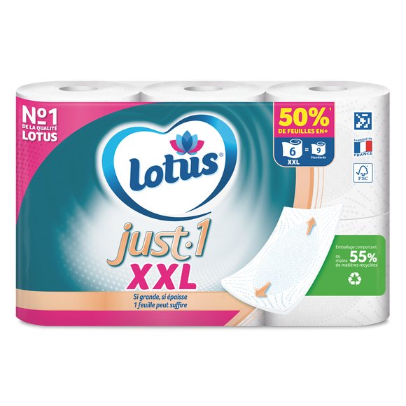 Papier toilette just 1 xxl LOTUS 5P x6 rouleaux = 9 rouleaux