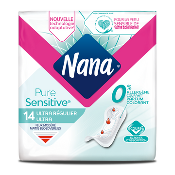 Serviettes hygiéniques pure sensitive normal 0% allergène NANA, x14