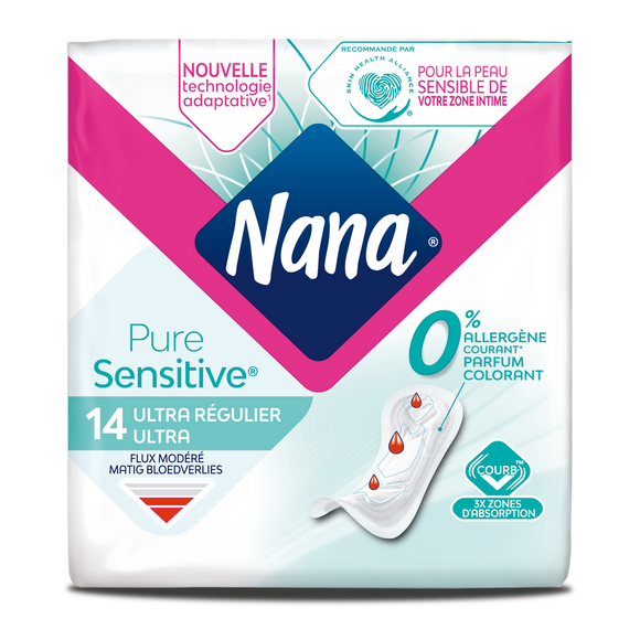 Serviettes hygiéniques pure sensitive normal 0% allergène NANA, x14
