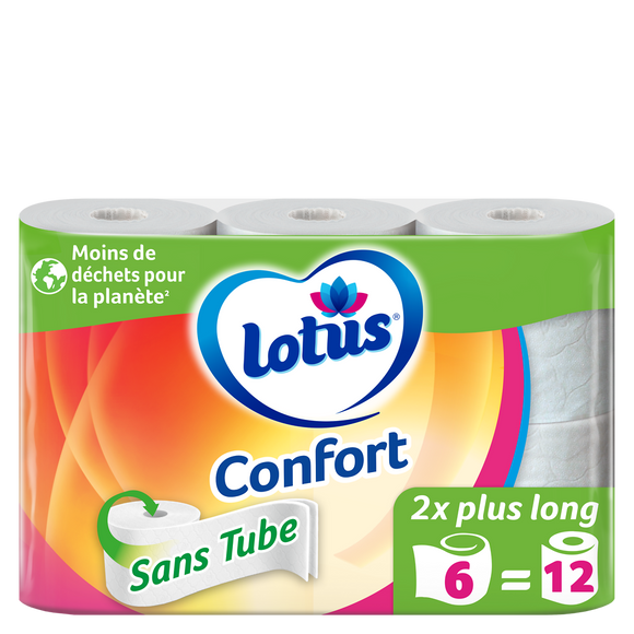 Papier toilette confort sans tube LOTUS 2P x6 rouleaux